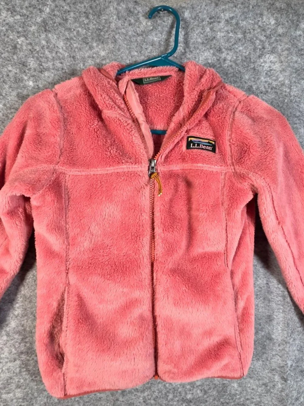 L.L.Bean Girls Hi-Pile Fleece Hooded Jacket M Coral Pink Gorpcore Cozy Gorpcure
